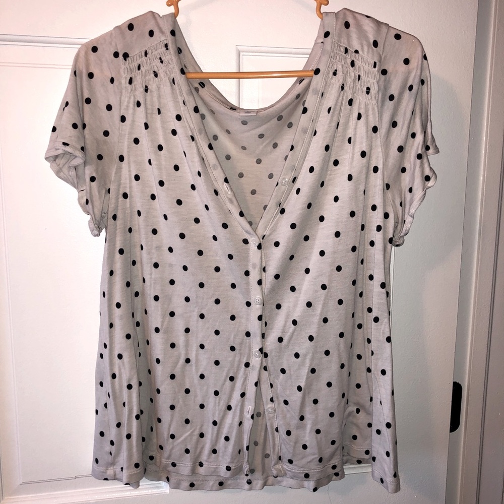 White with black polka dots old navy button up top